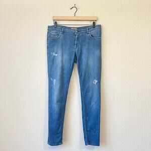 FAY Skinny Jeans Blue Denim Stretch Low Rise Distressed Grunge